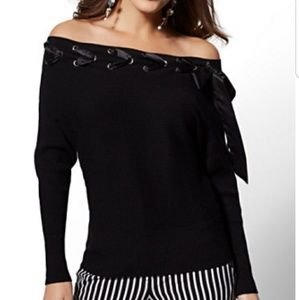 NY&Co 7th Avenue Lace-Up Off The Shoulder Sweater